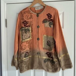 Vintage Flashback Boho Patchwork Sequin Gold Trim Textured Blazer/Cardigan S